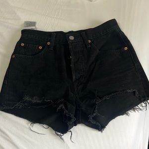 Levi 501 black denim shorts. Medium rise